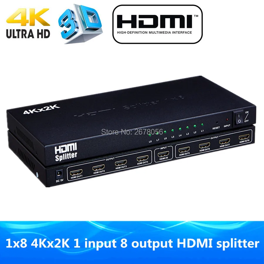С разрешением 4 K HDMI с разветвителем 1X8 портов распределяет 1 источник до 8 дисплеев