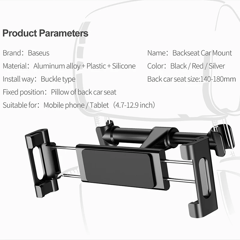 baseus car back seat phone holder headrest holder for 4 7 12 9 inch pad backseat mount for pad tablet pc auto headrest holder free global shipping