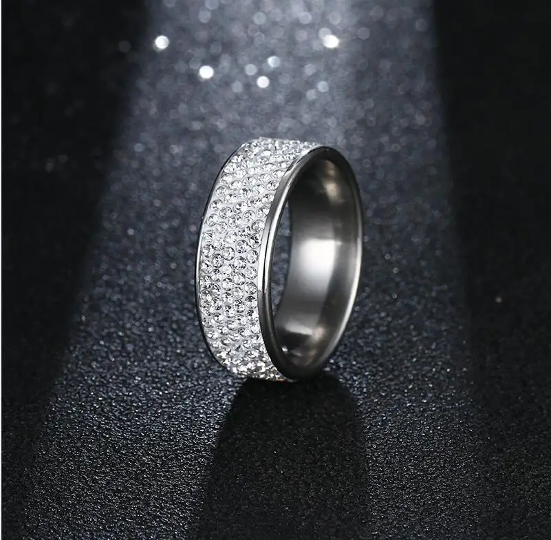 Серебристый DOTIFI 316L кольца из нержавеющей стали для женщин 5 строк линии прозрачный кристалл обручальное кольцо ювелирные изделия - Цвет основного камня: Серебристый