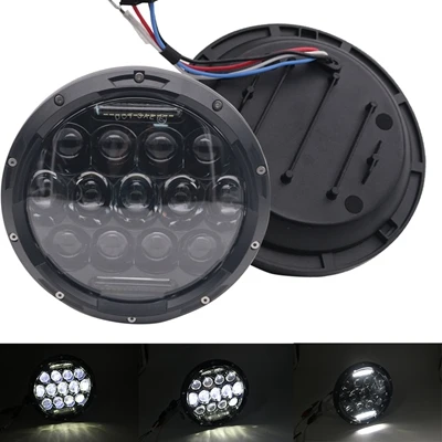 Black 75w Лидер продаж 2 шт. 7 дюймовый круглый светодиодный дальнего света светильник H4 светодиодный автомобилей головной светильник комплект Авто для Jeep светодиодный налобный фонарь лампы дальнего и ближнего и дальнего света - Цвет: Black 75w