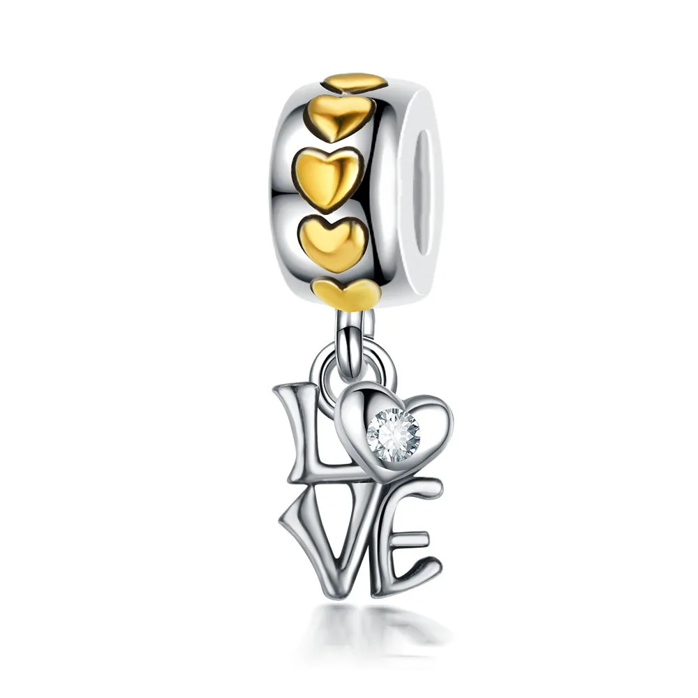 Beagloer 925 Серебро золотое сердце и пчелиный мед Бусины Fit Pandora браслет Подвеска