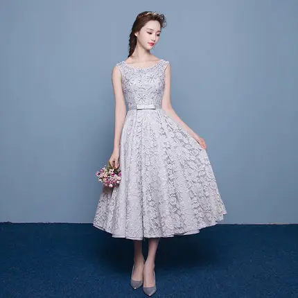 Ladybeauty/Новое поступление, вечерние платья, Vestido de Festa, на шнуровке, длинное платье, кружевное, с бусинами, длиной до середины икры, вечерние платья для выпускного вечера - Цвет: photo color