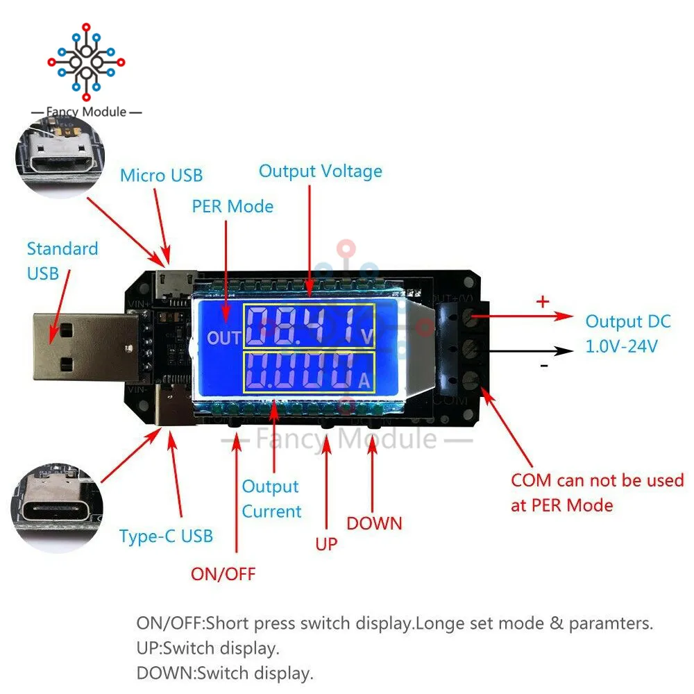 Повышающий/понижающий повышающий преобразователь питания модуль usb type-C Micro USB вход 5 В до 3,3-24 В напряжение тока Регулируемый переключатель