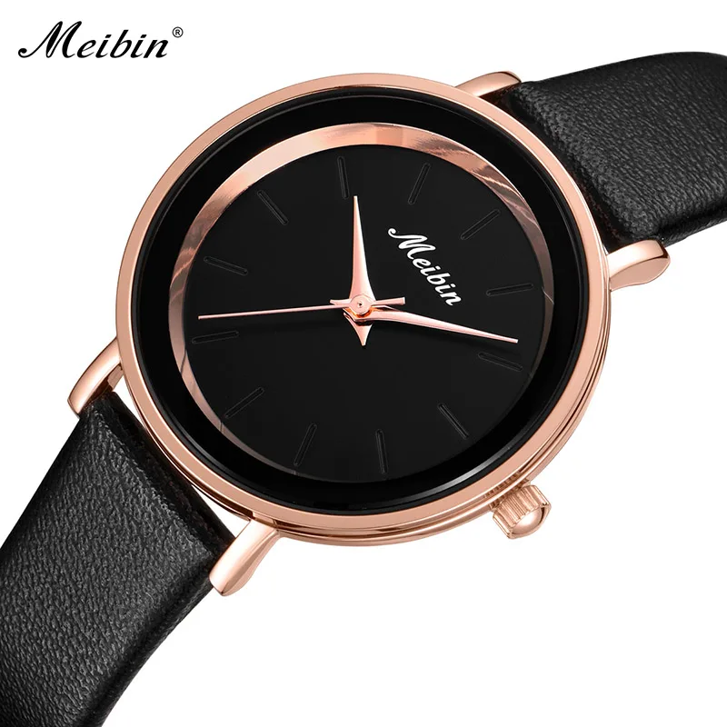 

2018 MEIBIN Fashion Brand Women Watches Concise Ladies Quartz Watch Casual Genuine Leather Female Wristwatches Relogio Feminino