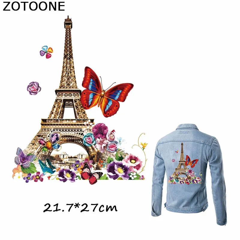 

ZOTOONE Beautiful Flower Tower Patches for Clothes DIY Butterfly Print on T-Shirt Dresses Heat Transfer Vinyl Applique Thermal E