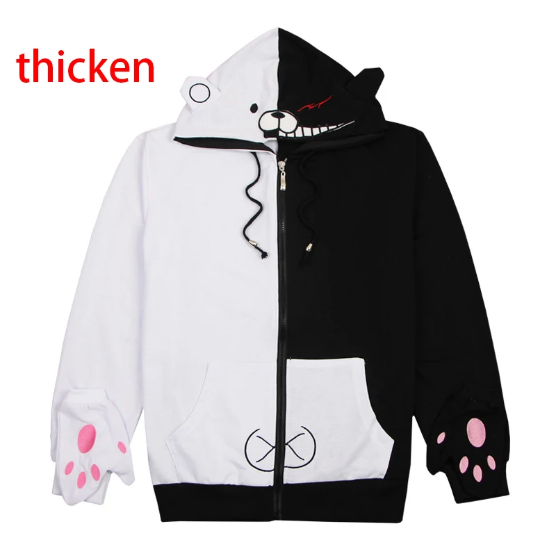 Danganronpa Косплей Монокума костюм унисекс Толстовка Футболка куртка с капюшоном повседневное пальто игра Аниме периферийная - Цвет: D thicken and gloves