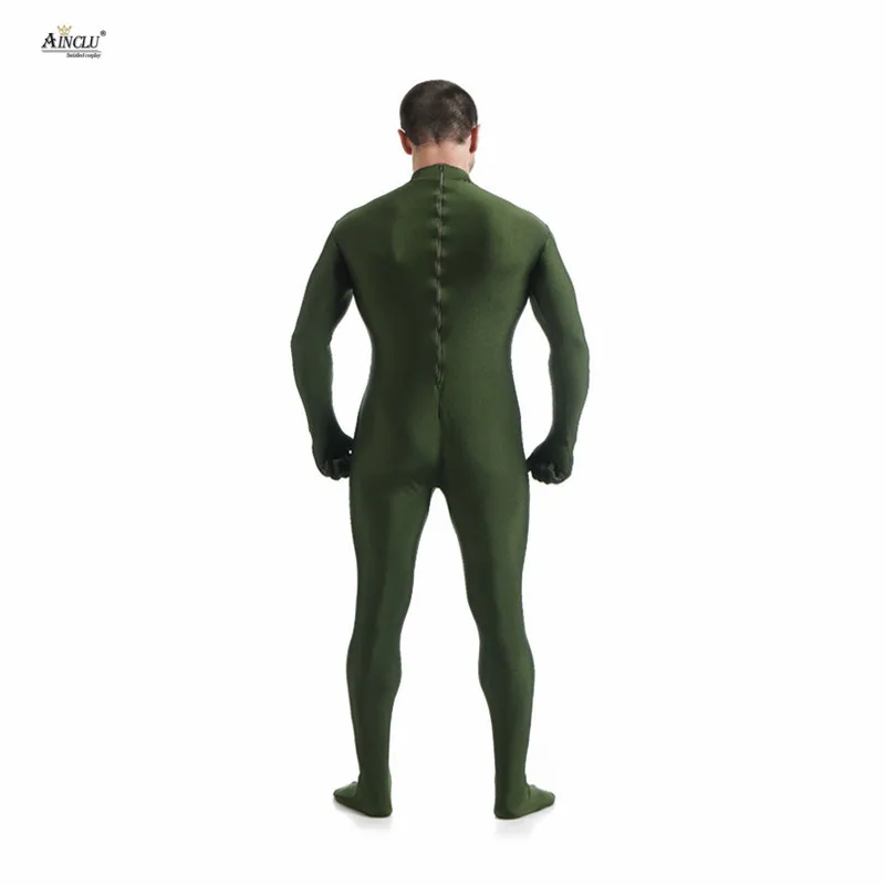 Ainclu мужской спандекс нейлон Zentai темно-зеленый тело вторая кожа обтягивающий без