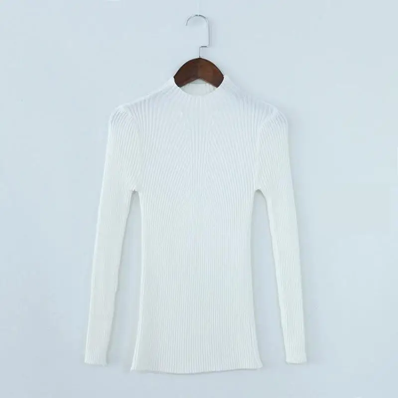 Женский трикотажный свитер белый красный серый с высоким воротником весна-осень