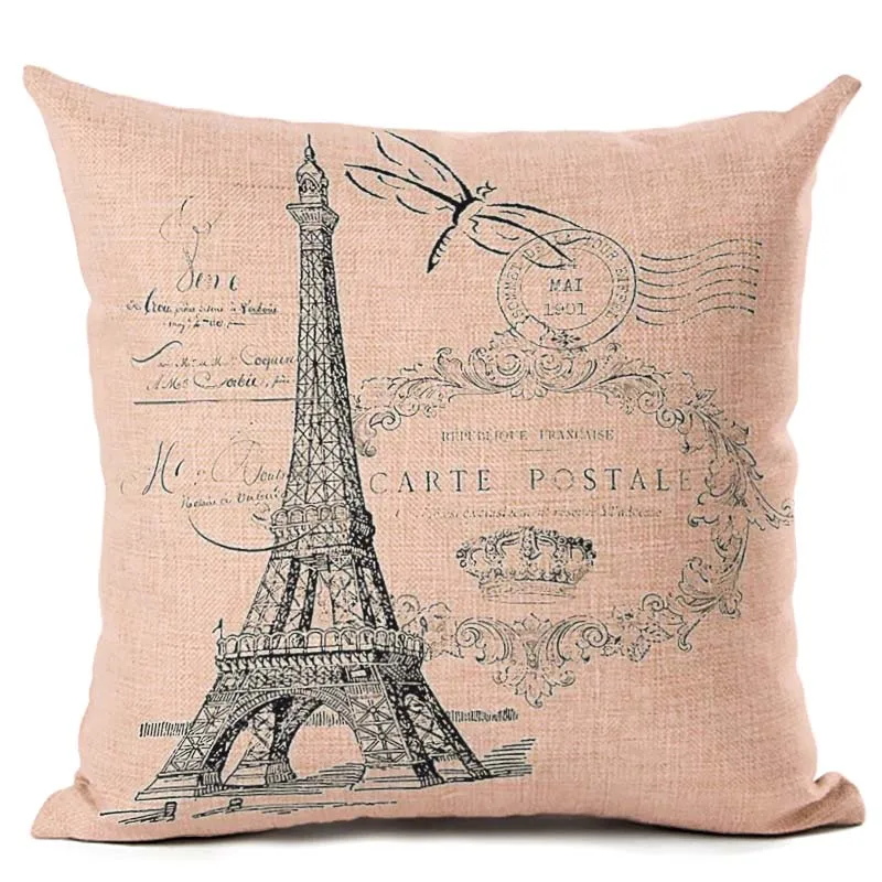 Диванная подушка с принтом Эйфелевой башни хлопковое постельное бельё