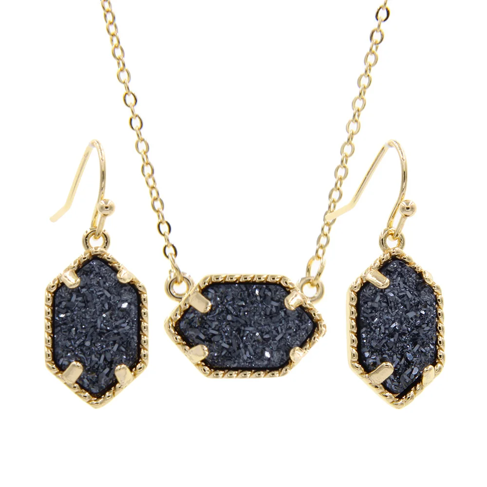YJX подлинный золотой цвет мини переливающийся Drusy кулон ожерелье с висячими