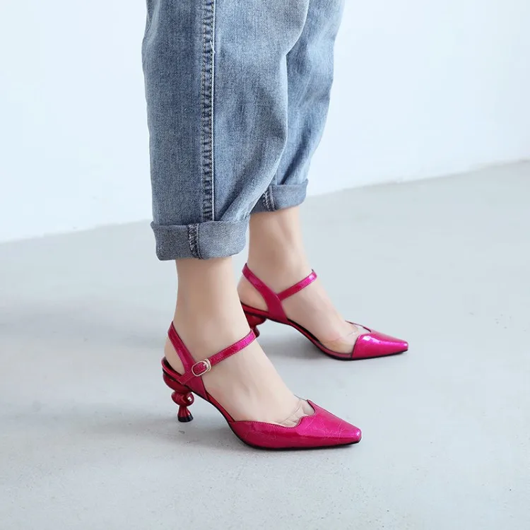 PXELENA Design 2019 Summer Trendy Women Sandals Strange High Heels Genuine Cow Leather Party Dress Office Ladies Shoes Clear Hot | Обувь