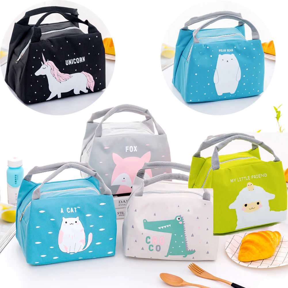 Portable Insulated Lunch Bags Cute Animals Picnic Canvas Thermal Food Tote Cool bag School Fox Sheep Cat Gift Adult Kids | Дом и сад