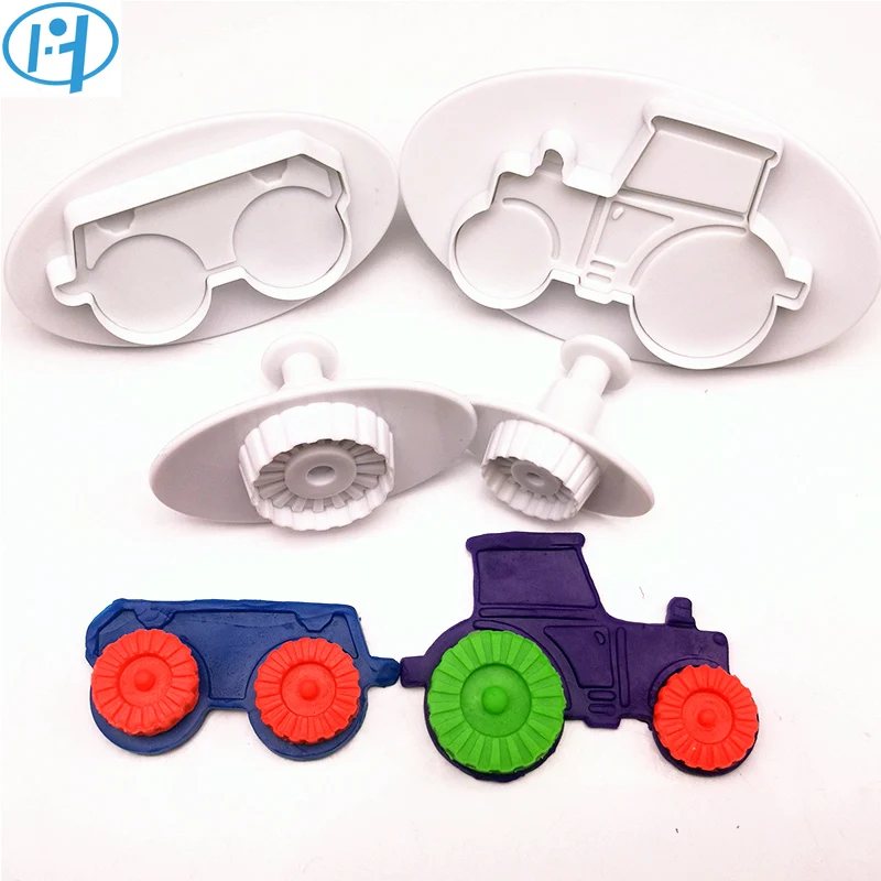 

4pcs Car trattore Tractor Set Plastic Plunger Cutter Cookie Mold Embossing Cake Decorating Tool Cake fondant mold Cartoon DIY