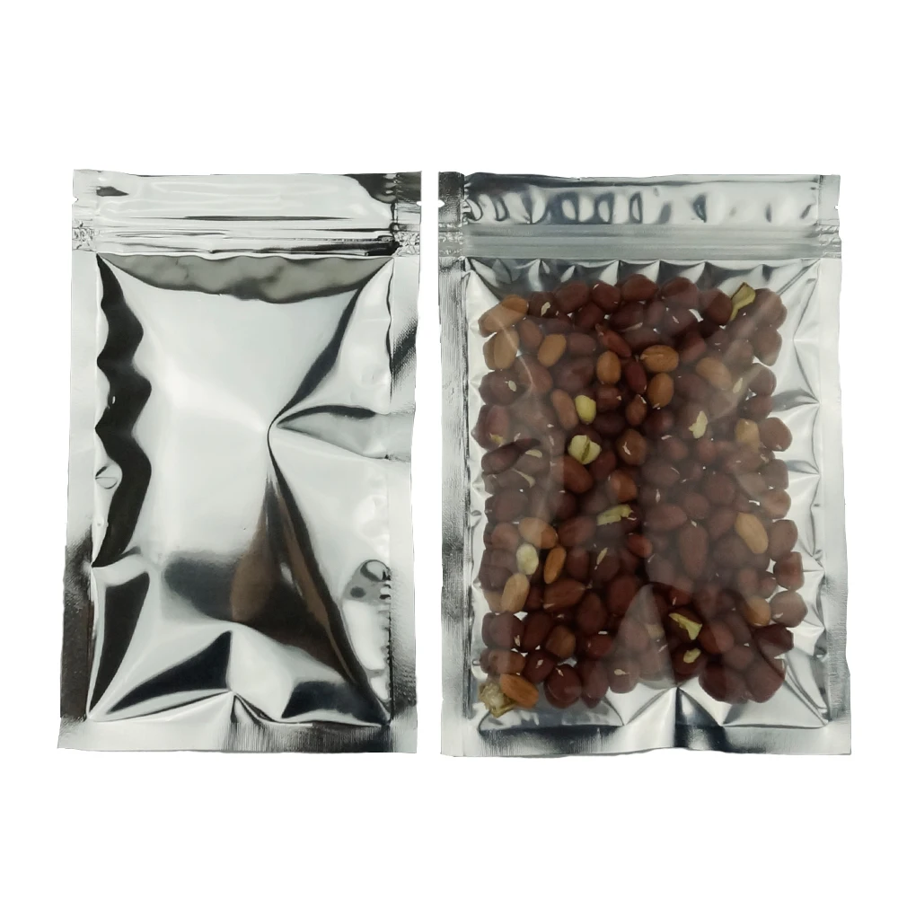 200 шт 9*16 см полупрозрачное покрытие Алюминиевый ziplock мешок-сторона серебряного