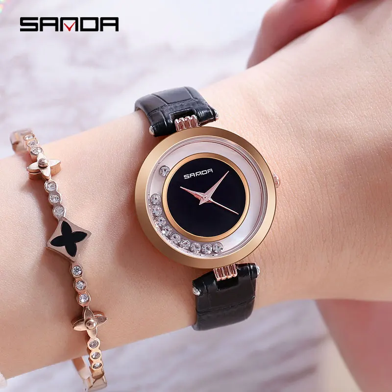 Женские часы люксовый бренд SANDA модный кожаный браслет со стразами женские