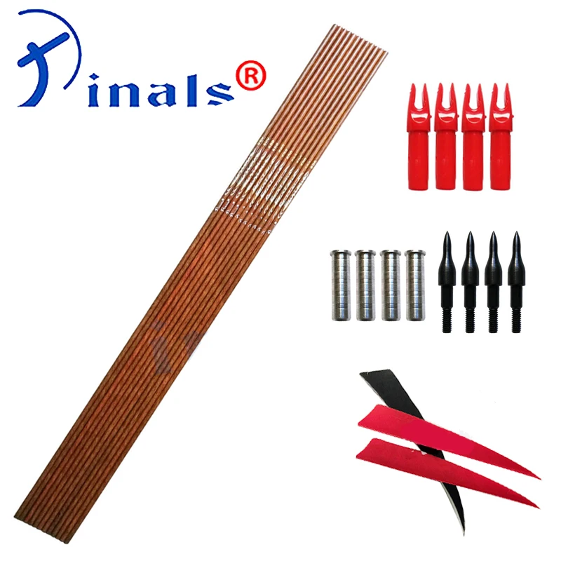 Pinals Archery Wood Skin Carbon Arrows Spine 600 32 inch Points 5 inch Turkey Feathers Compound Recurve Bow Hunting 12PC