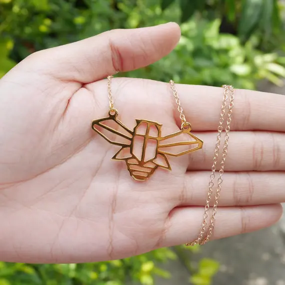 Трендовое золотистое серебряное ожерелье с подвеской-цикадой Женский оригами