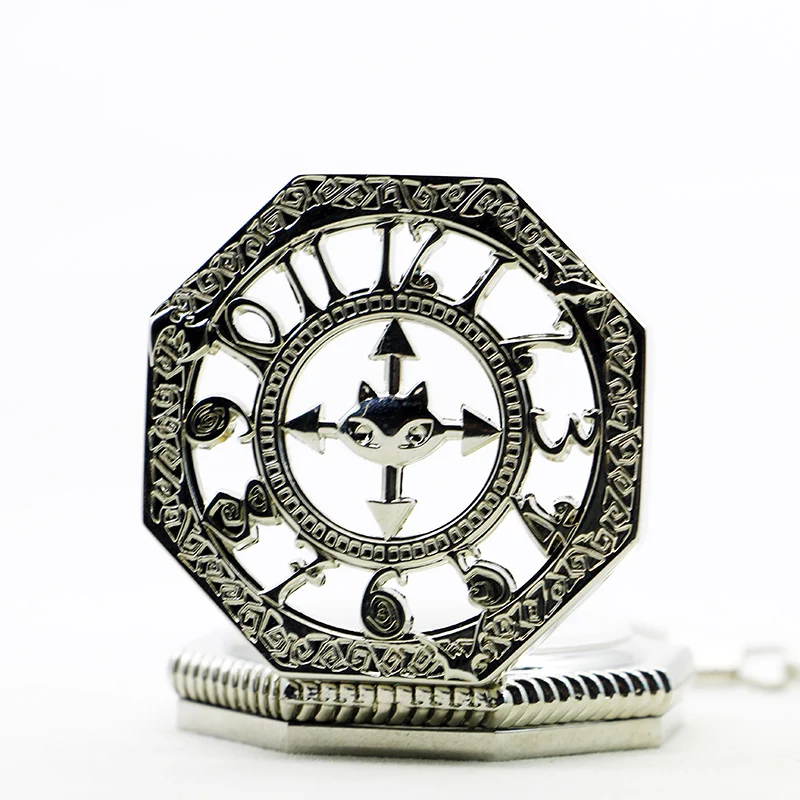 Silver Cross Cat Head Hollow Mechanical Pocket Watch Vintage Pendant Necklace Bracelet Steampunk Clock Gift