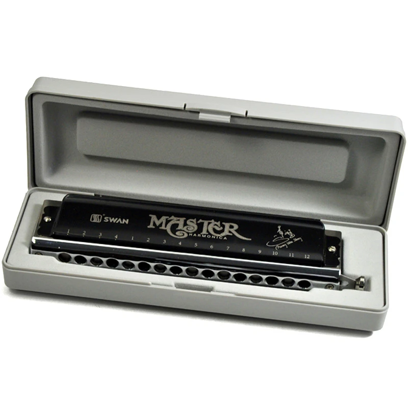Лебедь 16 отверстий Хроматическая Губная гармошка 1664 черный цвет Armonica a Bocca