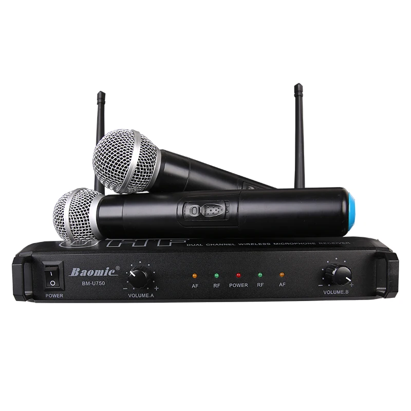 Baomic BM-U750 UHF DUAL FIXED FREQUENCY WIRELESS MICROPHONE use for stages ballrooms classrooms and home | Электроника