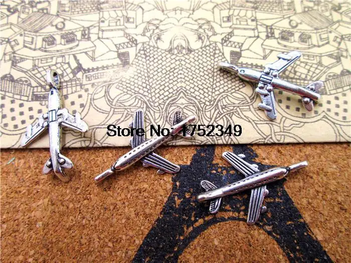 

120pcs- Airplane Charms, Antique Tibetan silver Mini Aircraft plane charm pendants 22x15mm