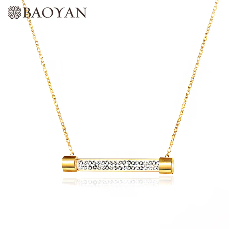 Baoyan, кристалл, камень, металл, длинный, серебро, золото, простой, для женщин, пустой, горизонтальный бар, ожерелье, нержавеющая сталь, ювелирное изделие для женщин