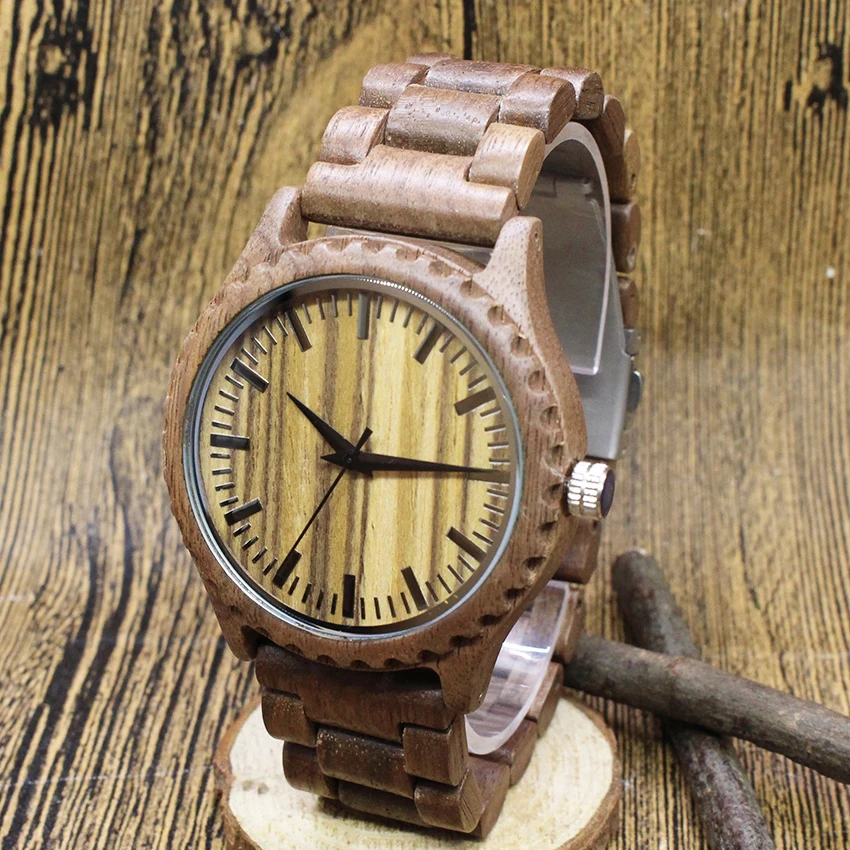 2018 tjw часы мужские орех натурального дерева деревянной поверхности зерна