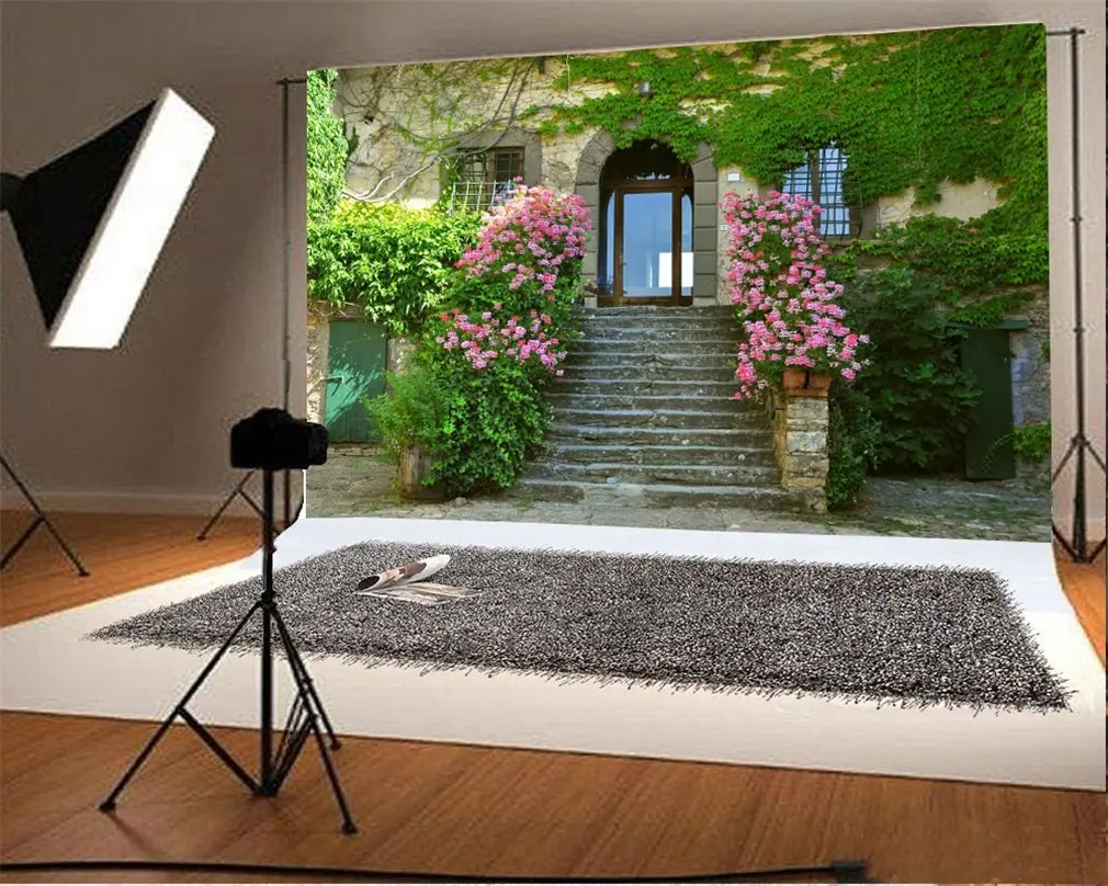 Photography Backdrop Ric European House Green Vine Fresh Flowers Stair Arch Door Weddin Girl Photo Background | Электроника