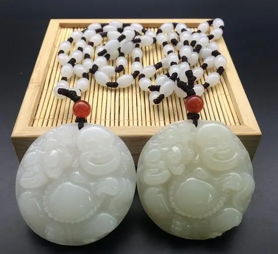 Genuine natural authentic Afghan sheep fat white jadeite Buddha pendant AAAAAA  Free shipping