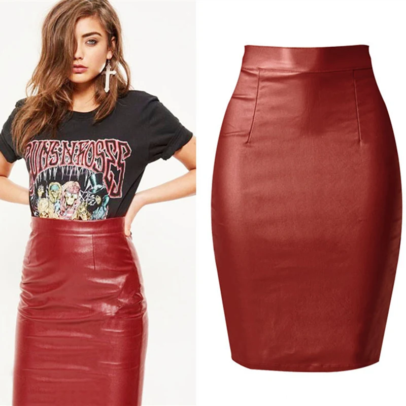 Женская облегающая юбка LOGAMI из искусственной кожи ярко красная с завышенной