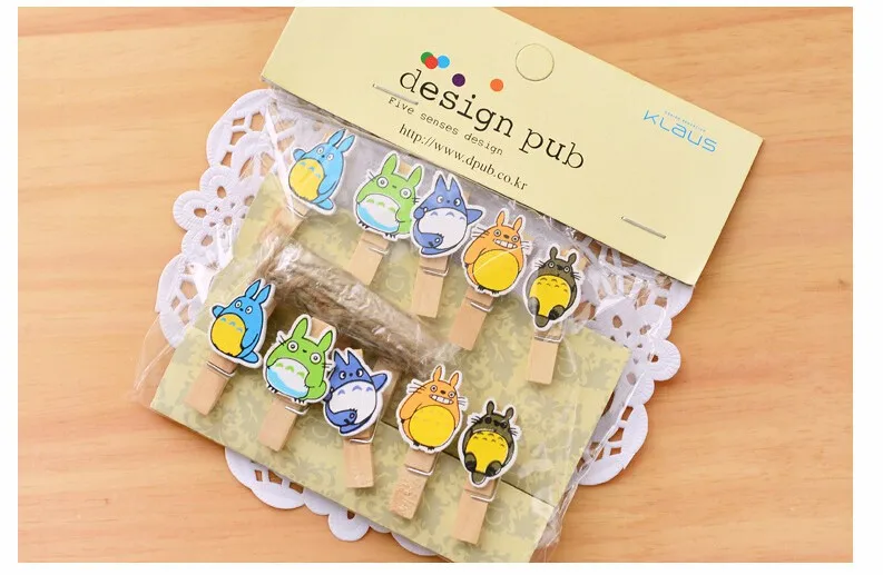 10 шт./лот Новый каваи Тоторо мультяшный деревянный зажим для фото бумаги ремесло