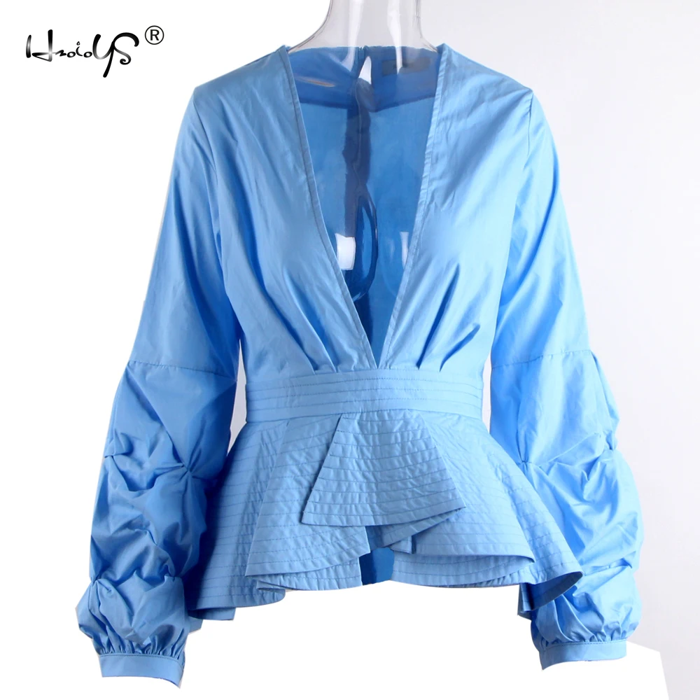 Женская Сексуальная Блузка с глубоким v образным вырезом сине белая полосатая