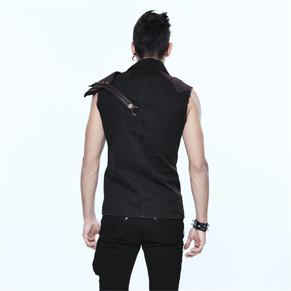 Steampunk Men's Button-down Shirt Slim-fitting Black Casual Summer Strap Sleeveless Tops | Мужская одежда