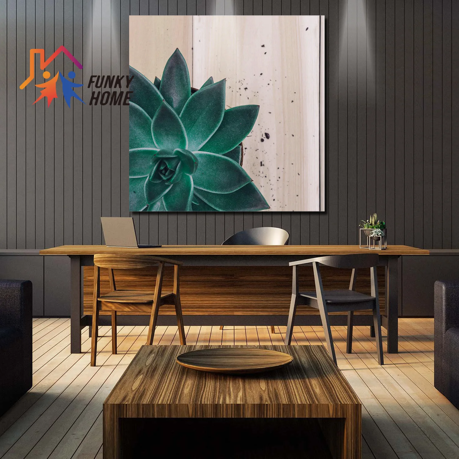 Funkyhome Картина на холсте суккулентные растения рамка с деревянным каркасом