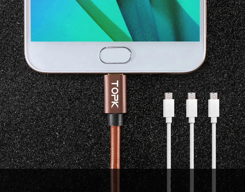 TOPK [5-Pack] Micro USB кабель из искусственной кожи металлический штекер кабель для передачи данных для samsung S7 edge Xiaomi Redmi 4X