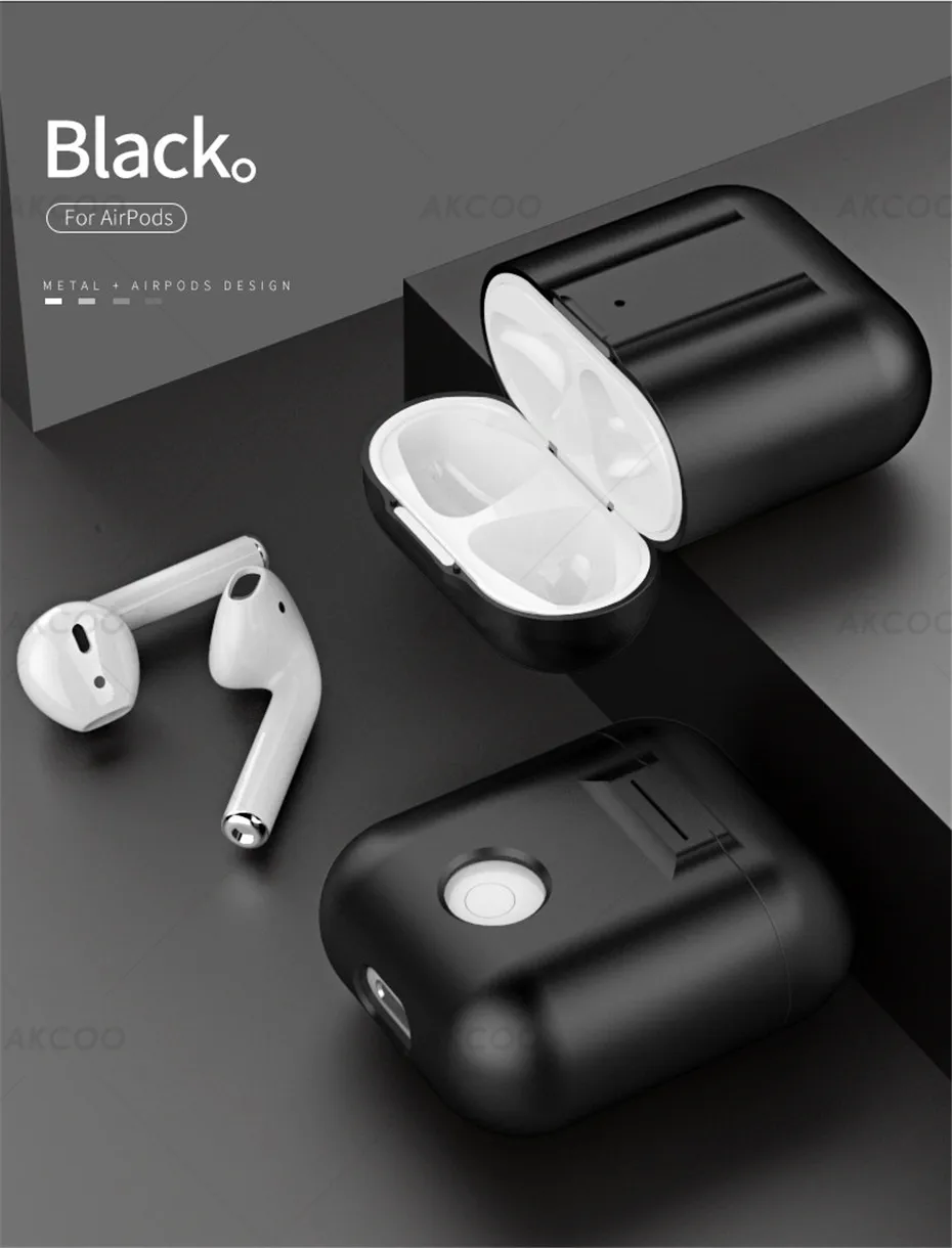 Akcoo металлический чехол, совместимый для Airpods чехол Крышка из устойчивого к царапинам стекла кожи для Apple AirPods 1 2 зарядный магнит адсорбционный чехол