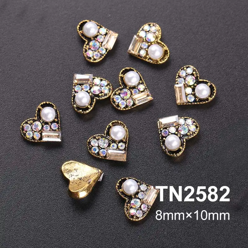 TN2582 10 шт./упак. золото, украшенные разноцветными кристаллами 3D нейл-арта украшения ювелирные изделия с блестками Шарм шпильки ногтей Стразы для маникюра - Цвет: TN2582