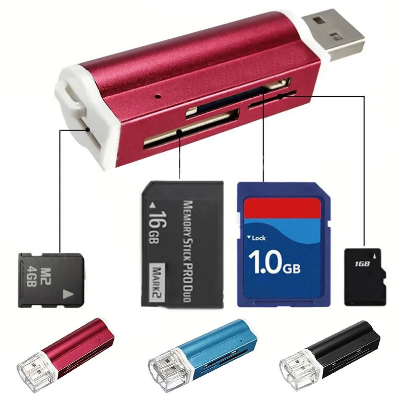1 шт. USB2.0 4 в Алюминиевый сплав Мульти устройство для чтения карт памяти SD/SDHC/Mini