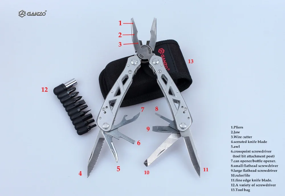 Ganzo G112 EDC 440C мультиинструменты Многофункциональные ножи плоскогубцы складные EDC инструменты для кемпинга многофункциональные складные плоскогубцы отвертка Биты сумка