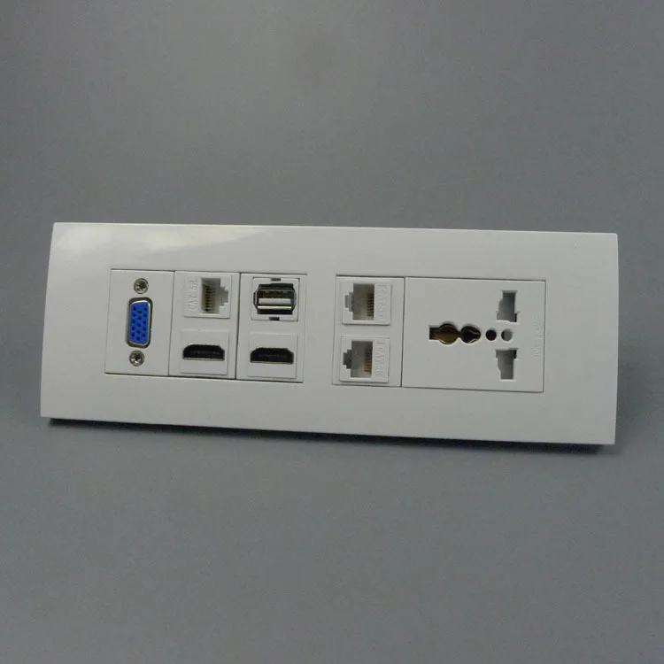 

118 wall plate with universal power socket, vga, two ports hdmi, three ports RJ45, USB port support DIY wall plate