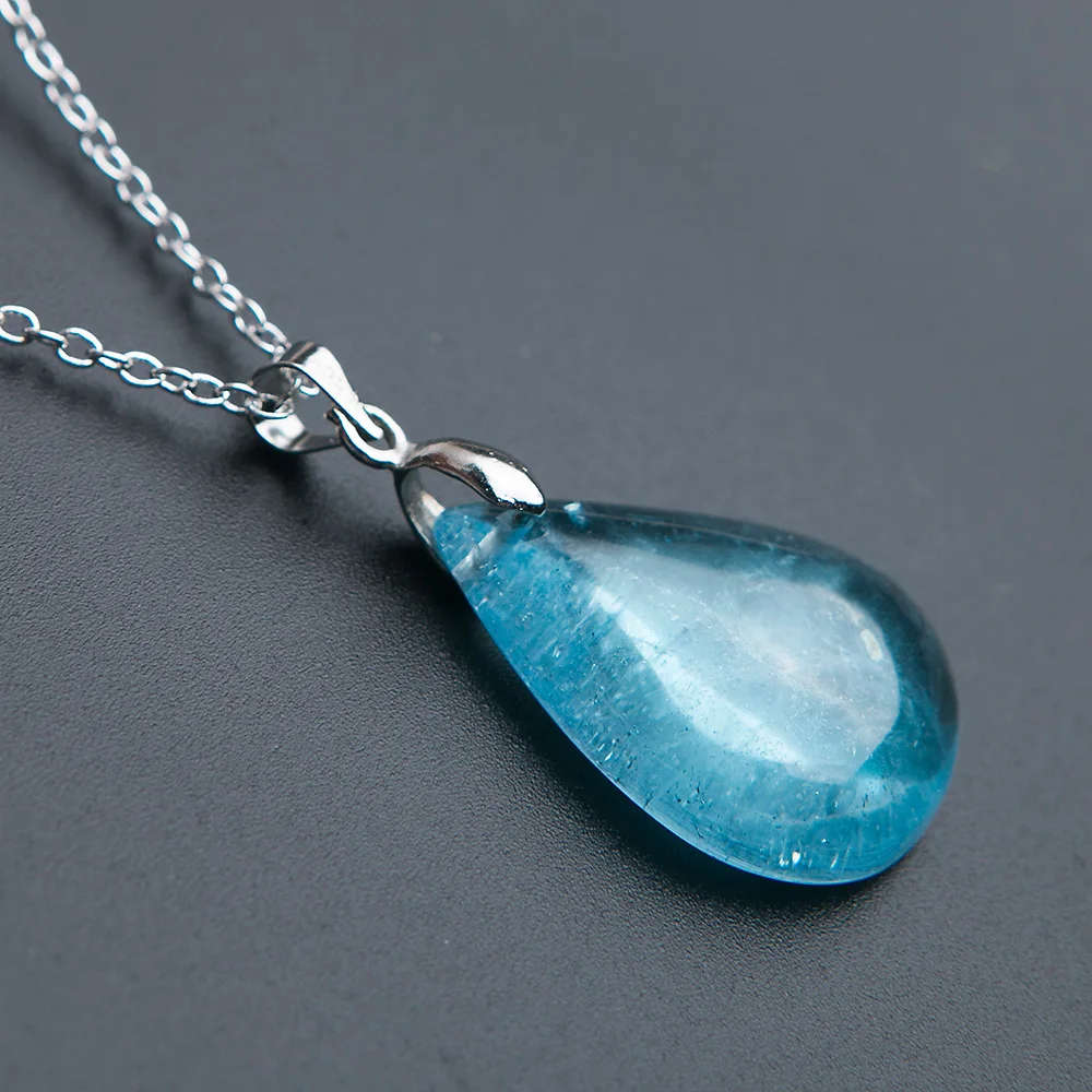 Натуральный голубой топаз кулон кристалл драгоценных камней 25x18x7 мм Fine Jewelry
