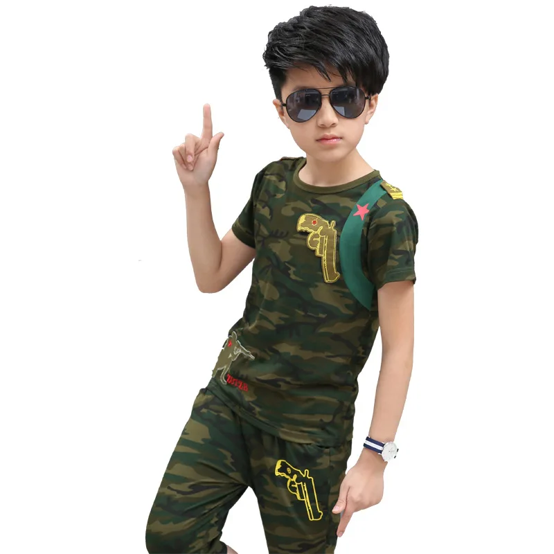 Summer 2018 new middle and big boys Korean version of children camouflage children's wear round collar short-sleeved t-shirt |