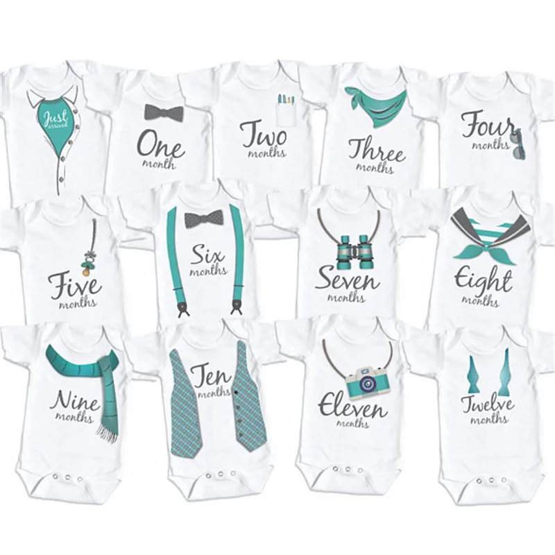 YSCULBUTOL Monthly Bodysuits Month By Month Baby Boy Set Infant Monthly Shirt Grow With Me Bodysuit Baby clothing 0-12M