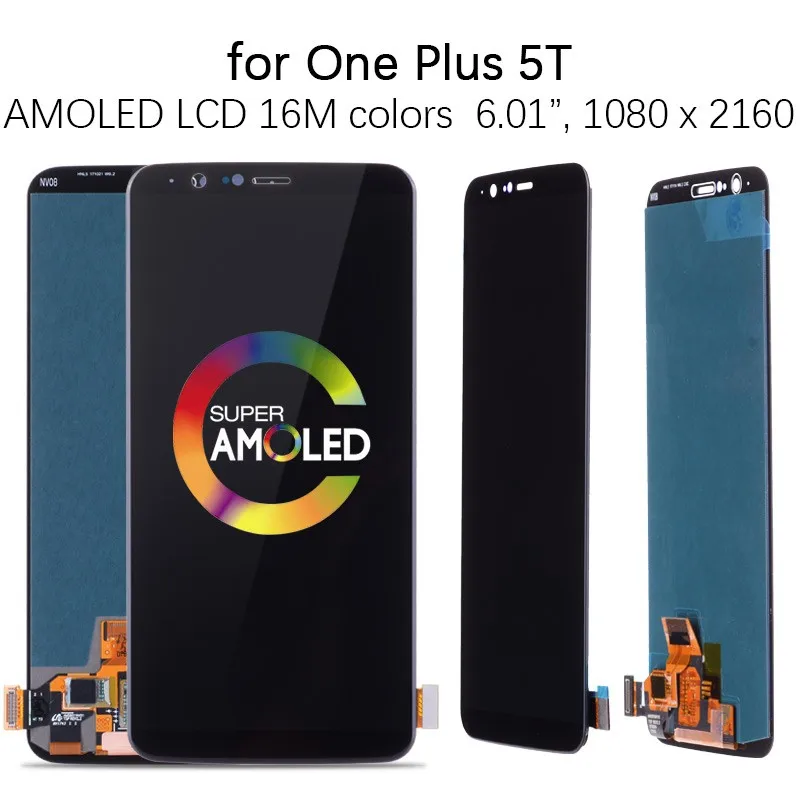 Amoled Дисплей для Oneplus 5T A5010 LCD в сборе с тачскрином 6.01'' черный