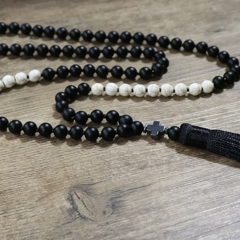 Женское Ожерелье из бисера Hematite Cross 8 мм подвеска с шёлковой кисточкой ювелирное