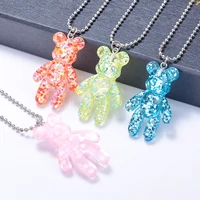cute girls cartoon bling bling bear pendant necklace for women beads chain around the neck female jewelry wedding party gift
