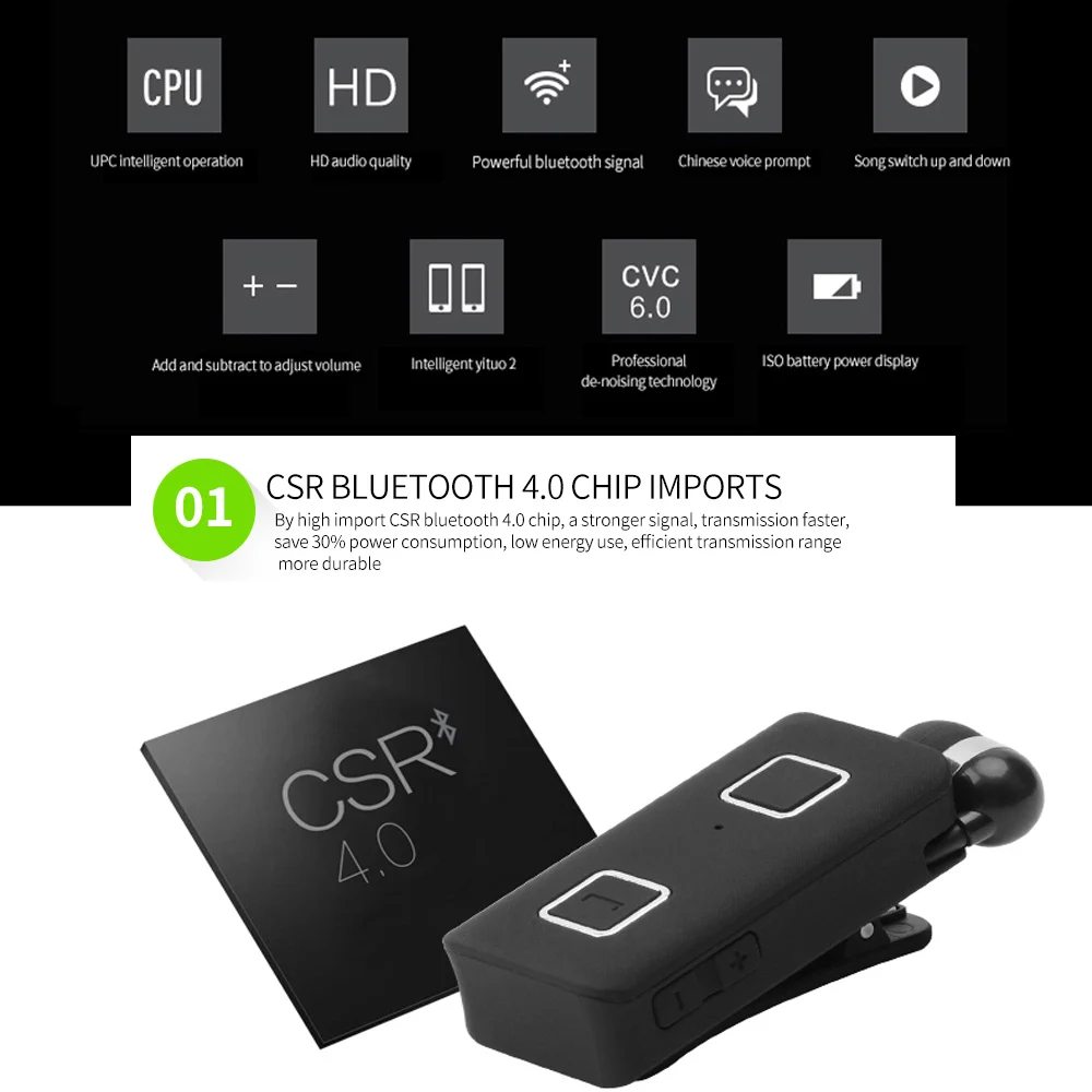 K35 CSR DSP Беспроводная bluetooth-гарнитура Вибрирующая оповещение о ношении зажим для рук гарнитура в деловом стиле