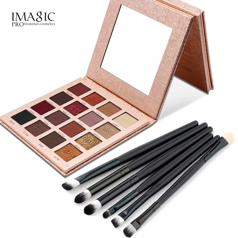 16 Colors with brush IMAGIC палитра теней для век 16 цветов макияж Профессиональная стойкая матовая Мерцающая пигментированная пудра с 6 кистями - Цвет: 16 Colors with brush
