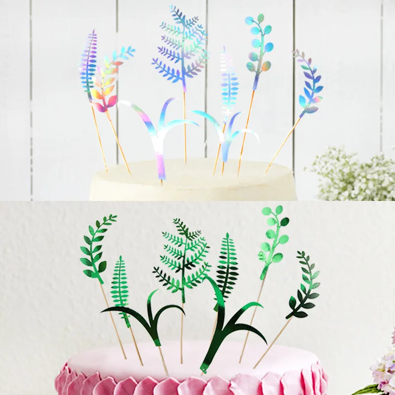 8 шт. блеск водорослей торт Топпер творческий зеленый лазерный десерт украшения