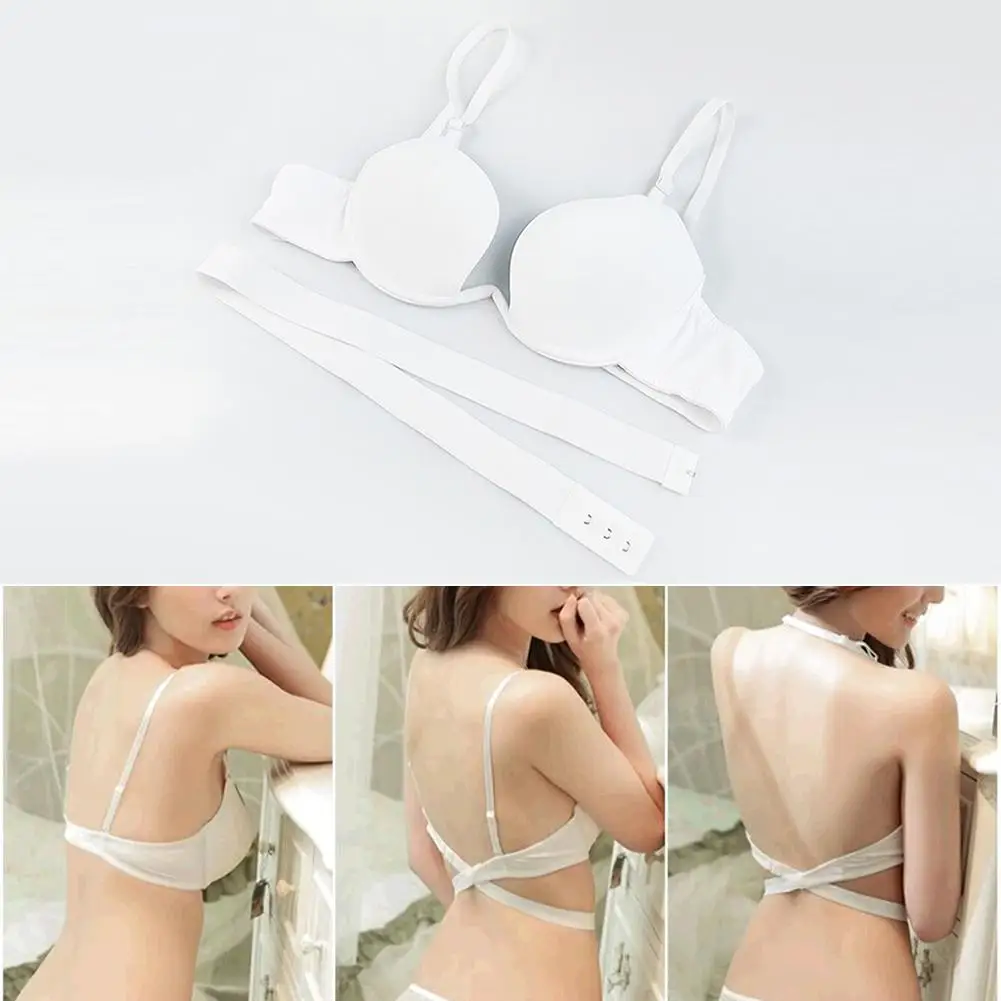 Женский бюстгальтер пуш-ап с глубоким u-образным вырезом и открытой спиной белые